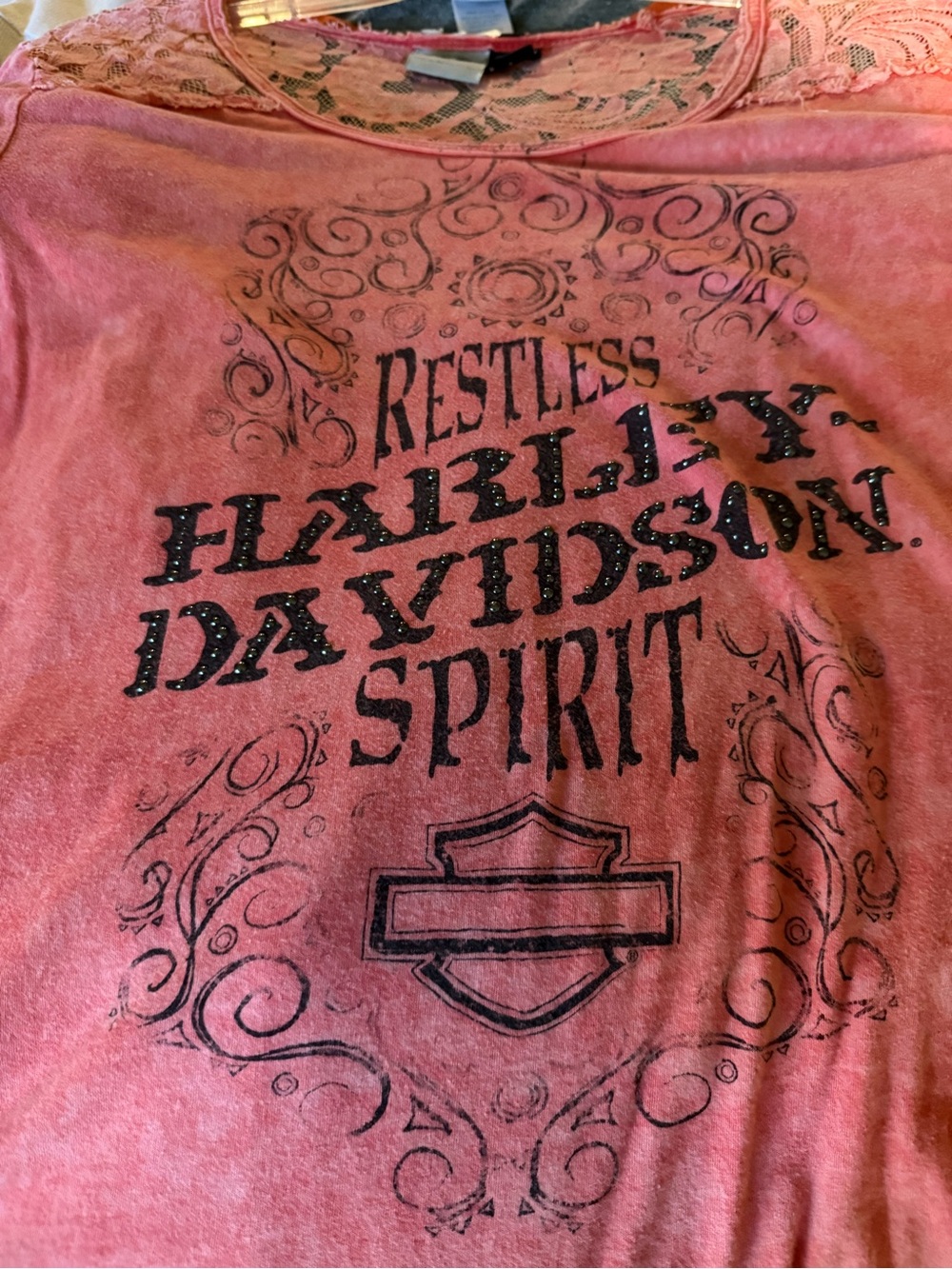 Harley-Davidson Pink Lace-Trim 'Restless Spirit' Graphic Tee